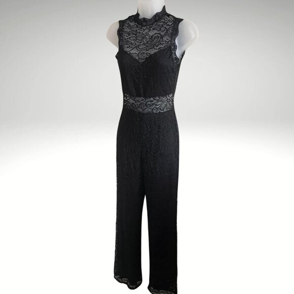 Charlotte Russe Pants - Charlotte Russe Black Lace Jumpsuit Lined Bottom and Bodice Women's Size Medium